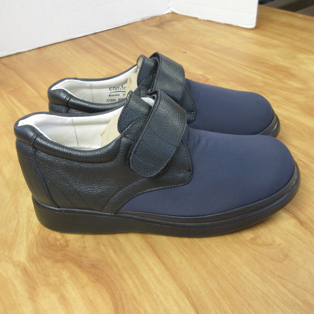 COMFORT RITE Sequoia 20523 Leather &‎ Fabric Adjustable Shoes Sz 9 Navy Blue NEW